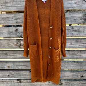 Burnt Orange Maxi Cardigan With Buttons